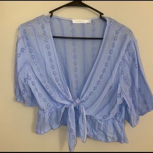 NWOT LUSH Blue Eyelet Tie Front Crop Top